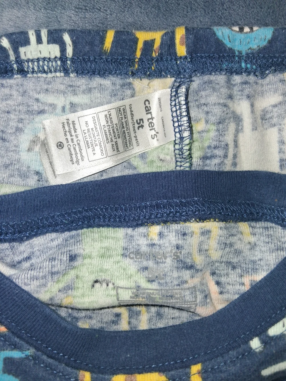 Carters Boys Pajamas Lot Size 5T 2 Piece Sets Snug Fit Dinosaur Monster